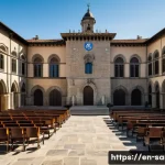 Home 21 산마리노에서의 정치적 이슈 - A detailed illustration of San Marino’s political scene featuring the historic Palazzo Pubblico with...