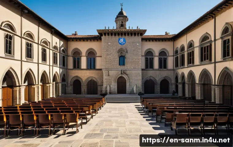 산마리노에서의 정치적 이슈 - A detailed illustration of San Marino’s political scene featuring the historic Palazzo Pubblico with...