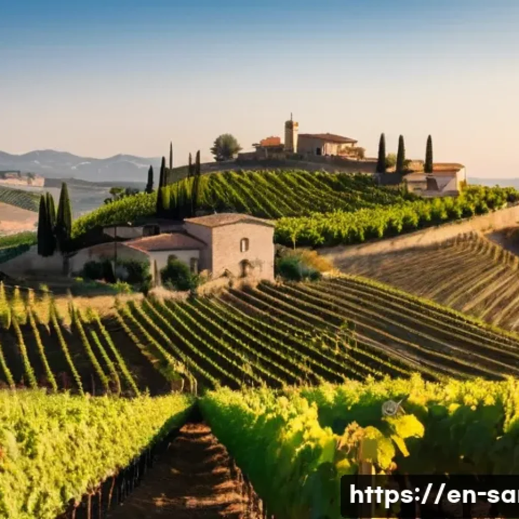 산마리노 와이너리 및 로컬 음식 - A panoramic vineyard landscape in San Marino during golden hour, featuring gently rolling hills cove...