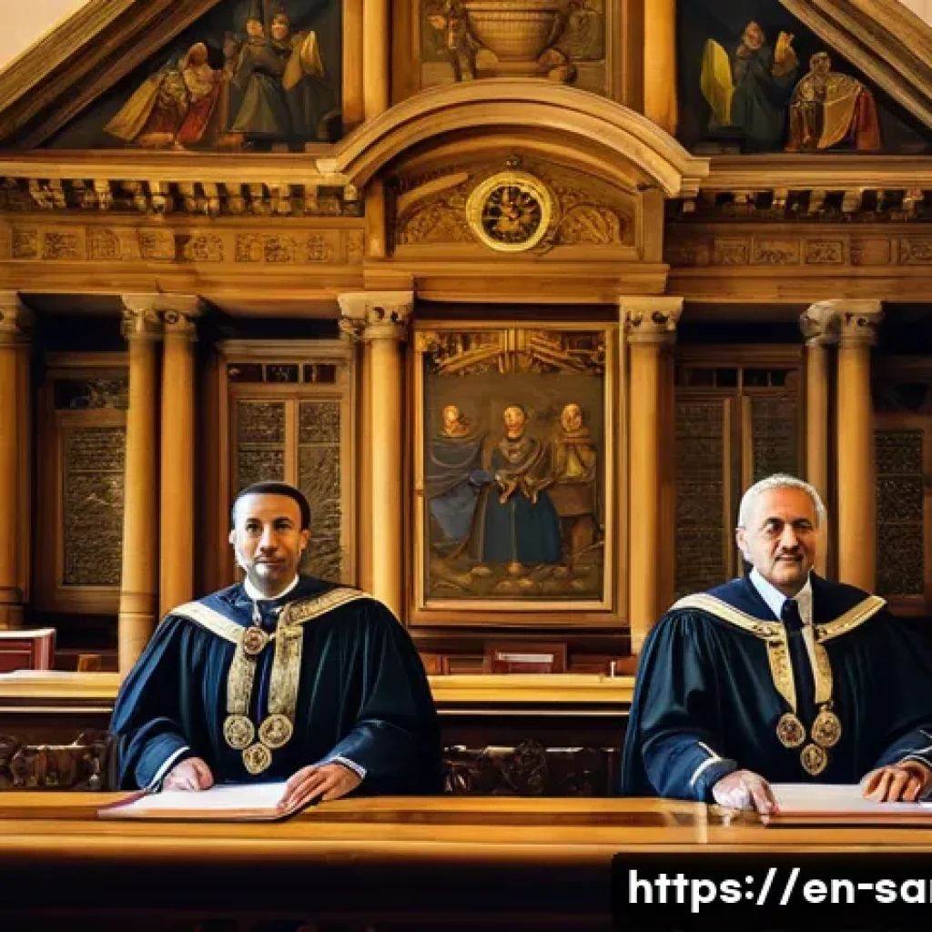 산마리노에서 유명한 정치가 및 리더 - A detailed scene inside San Marino’s historic government chamber showing two Captains Regent in form...