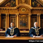 Home 19 산마리노에서 유명한 정치가 및 리더 - A detailed scene inside San Marino’s historic government chamber showing two Captains Regent in form...