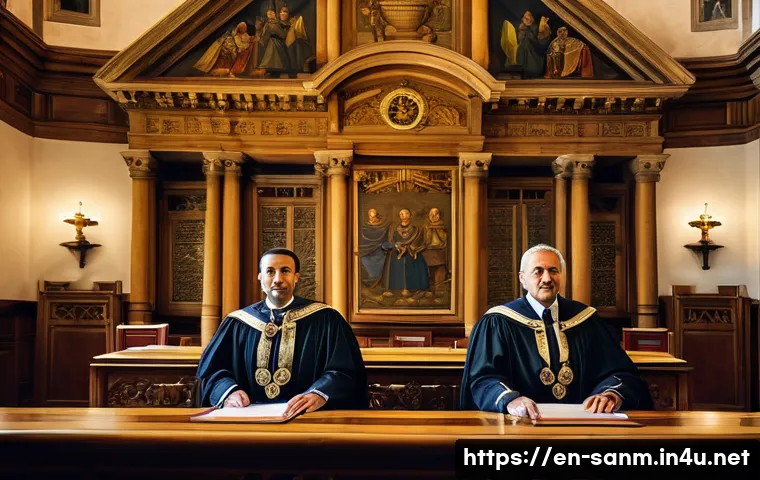 산마리노에서 유명한 정치가 및 리더 - A detailed scene inside San Marino’s historic government chamber showing two Captains Regent in form...