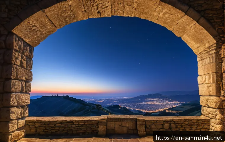 산마리노에서의 야경 명소 - A serene nighttime cityscape view from an elevated lookout on Mount Titano, San Marino, featuring so...