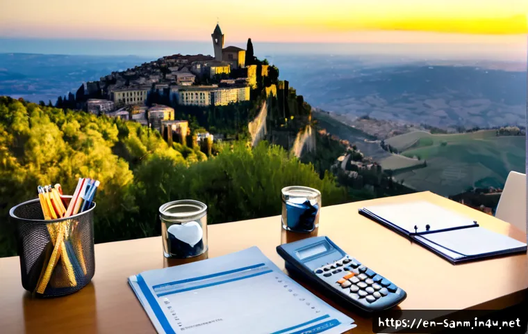 산마리노 GDP 및 경제 성장률 - Photorealistic elevated sunrise view of San Marino’s historic hilltop city and surrounding Italian c...